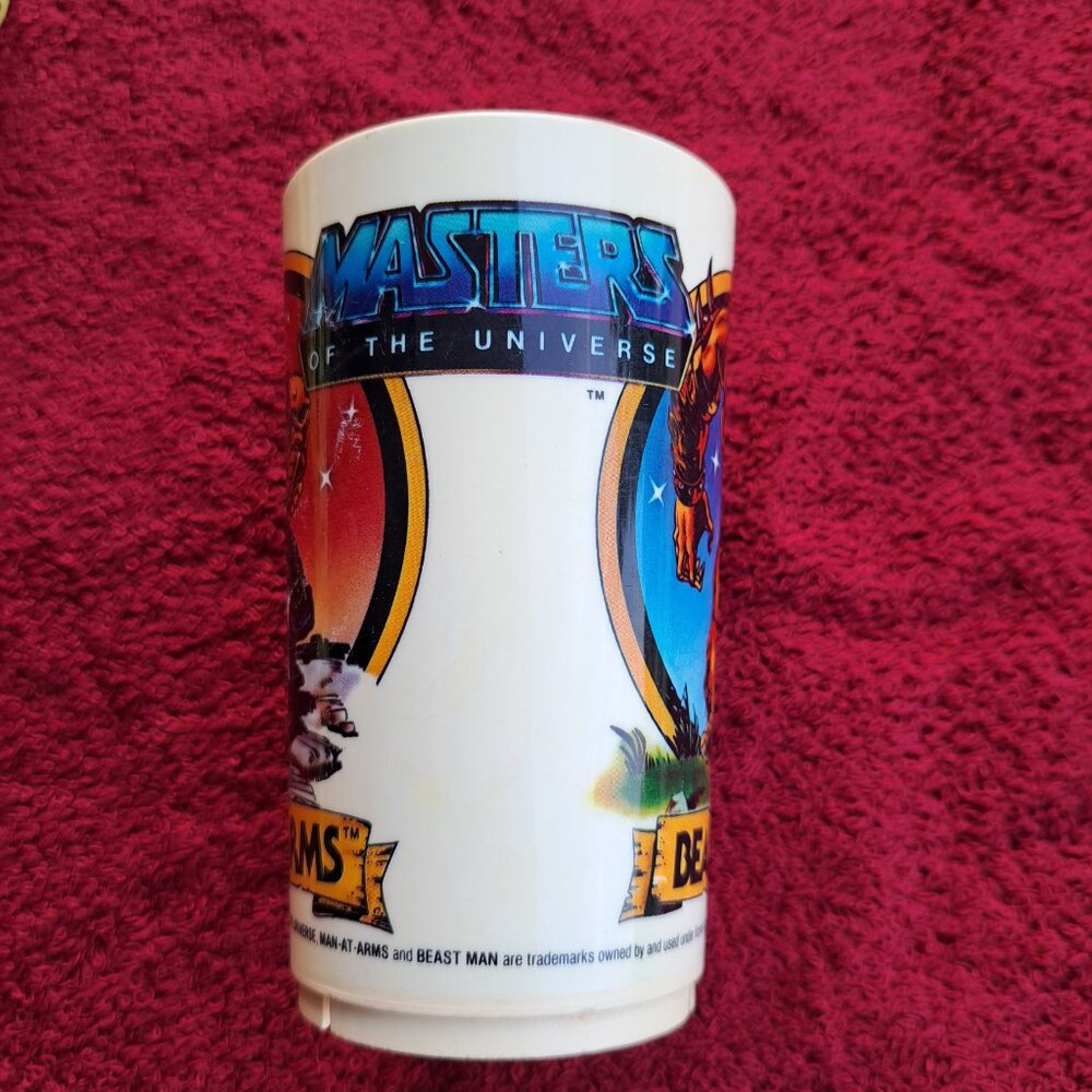Vtg 1983 Mattel Masters of the Universe Man-at-Arms&Beast Man Plastic Deka Cup - Picture 5 of 12